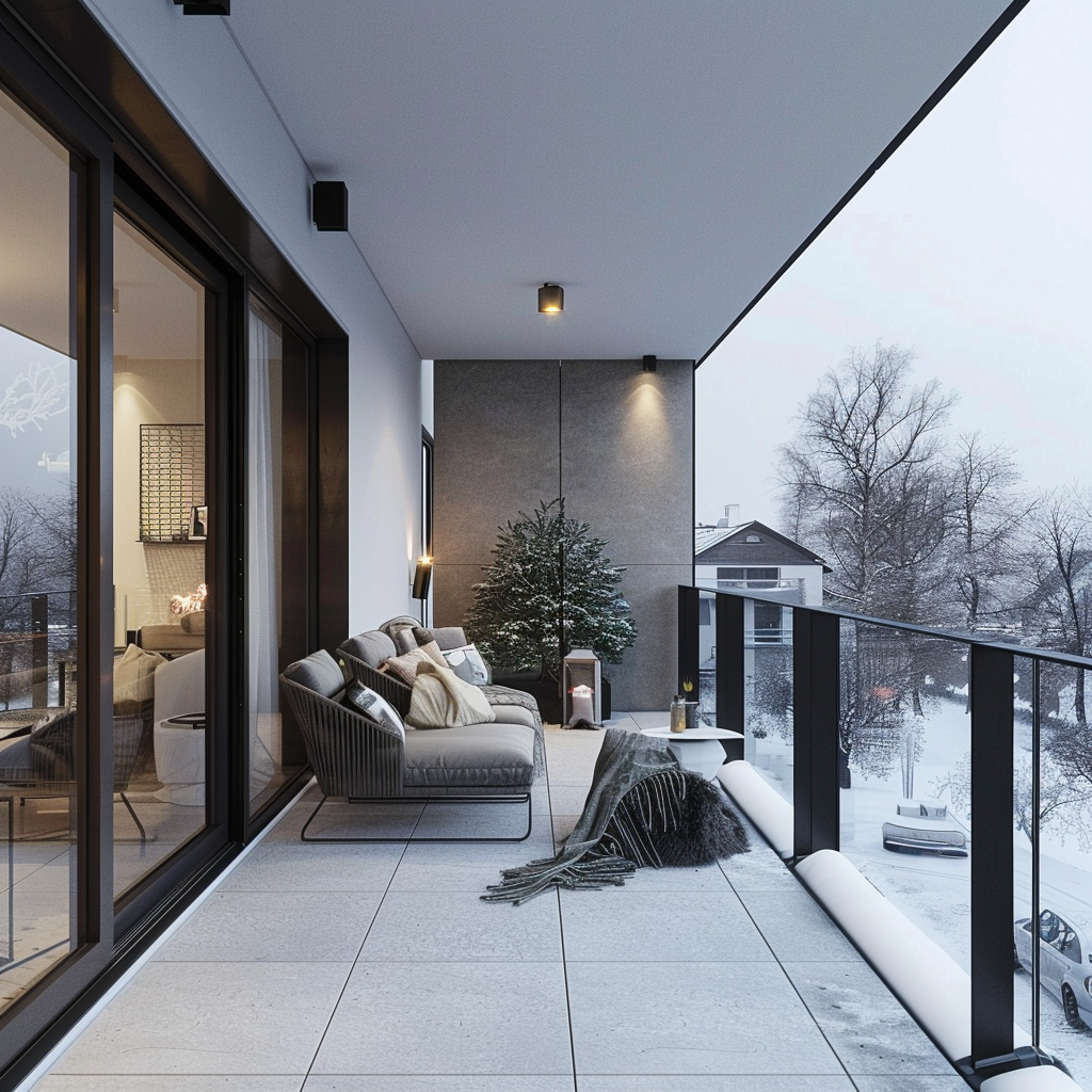 Mrazuvzdorná dlažba imitácia betónu na balkóne v zime